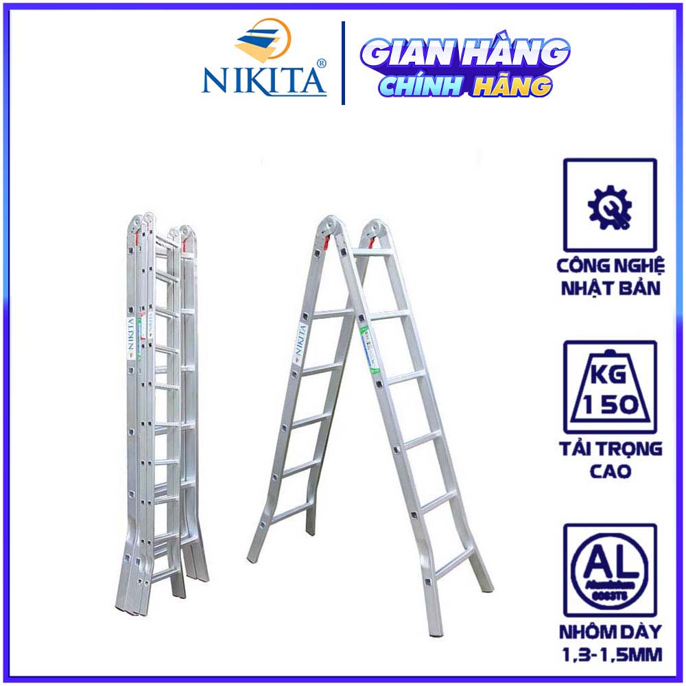 Thang nhôm gấp 4 khúc Nikita Nik54A chân choãi
