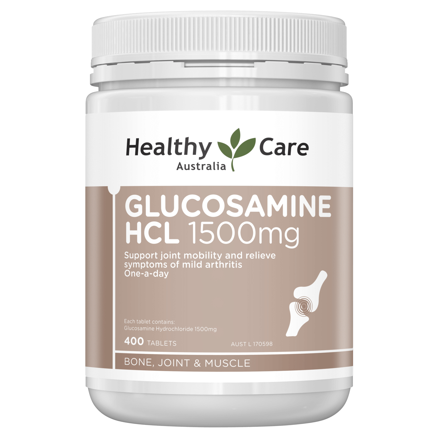 Glucosamine Úc Healthy Care HCL 1500mg Hỗ trợ giảm đau nhức xương khớp, tăng trưởng và hồi phục sụn, sản xuất chất nhầy cho khớp - Massel Official - 400Viên/Hộp