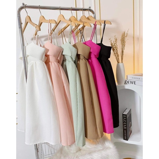 Váy babydoll hai dây xốp buộc nơ lưng nhiều màu đi biển - Đầm babydoll dáng ngắn freesize cột nơ chun lưng xinh xắn