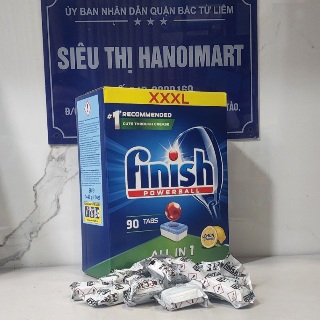 Viên rửa bát Finish All in one 120 viên phù hợp với các loại máy rửa bát 7-8-9-10-12-13-14-15 bộ