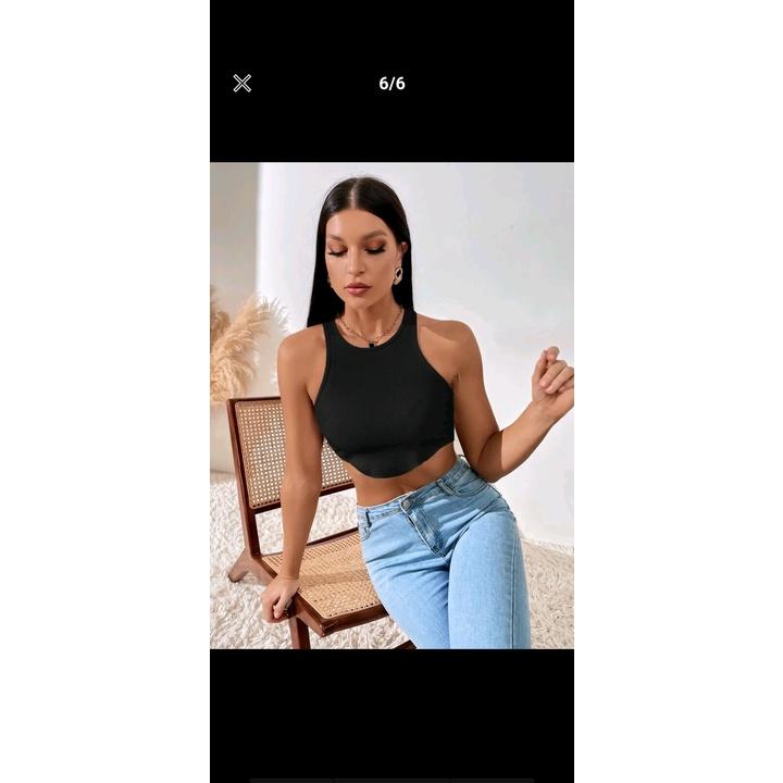 Áo ba lỗ croptop nữ ôm body khoét nách sâu HAGA cổ tròn vải tăm lạnh ABLVB35