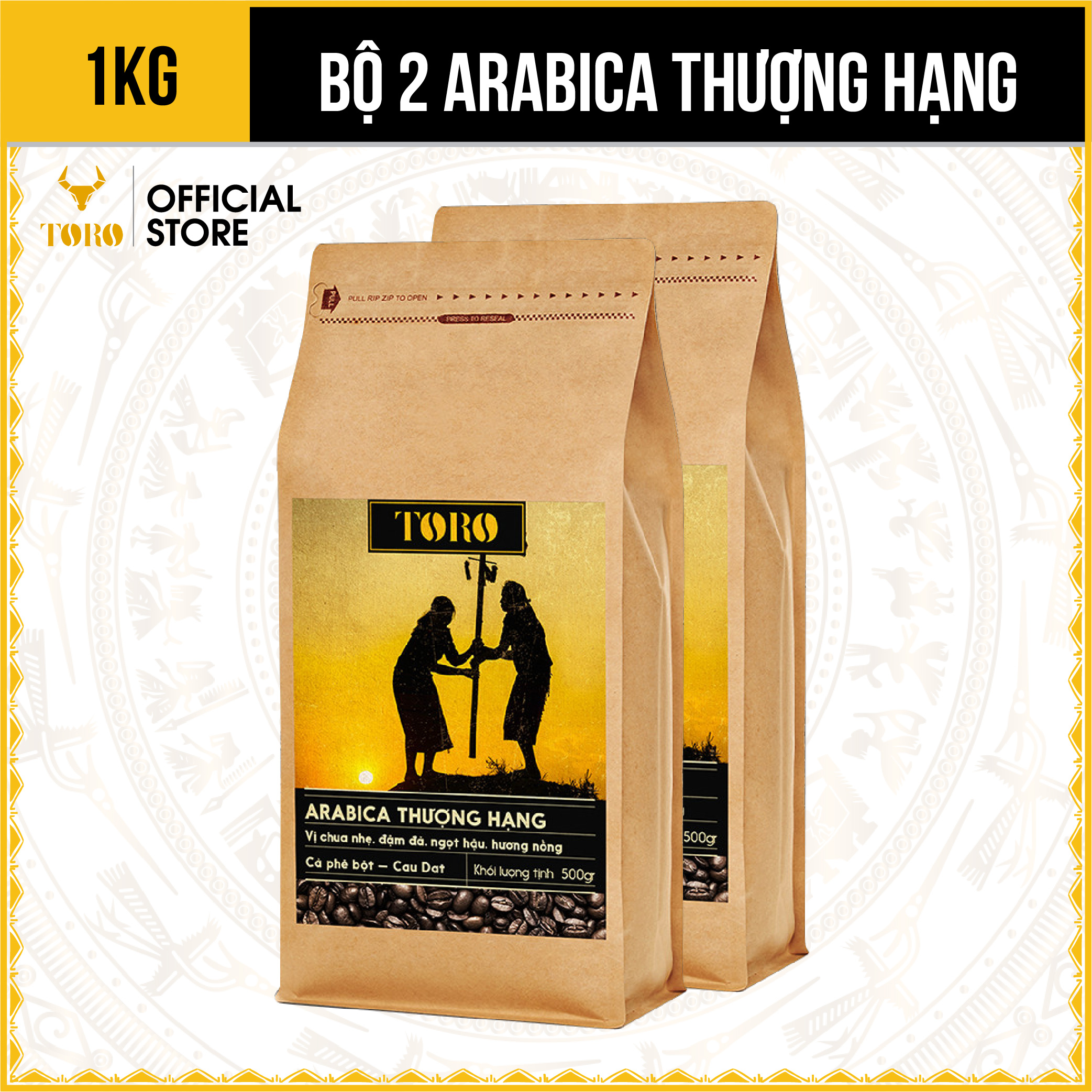 [1KG] Bộ 2 Cà Phê Bột Toro Arabica Thượng Hạng Nguyên Chất 100% | 500GR/Gói | TORO FARM