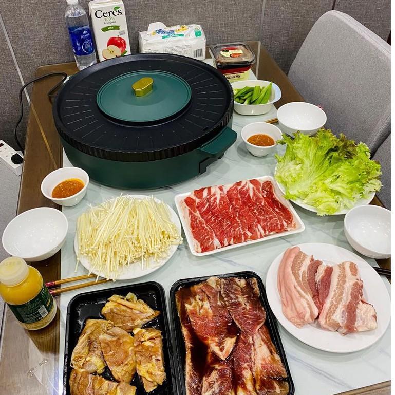 Bếp Lẩu Nướng Không Khói Chống Dính HONGSHUANGXI Size 42Cm - Nồi Lẩu Kèm Bếp Nướng, Nướng Thịt BBQ Hàn Quốc