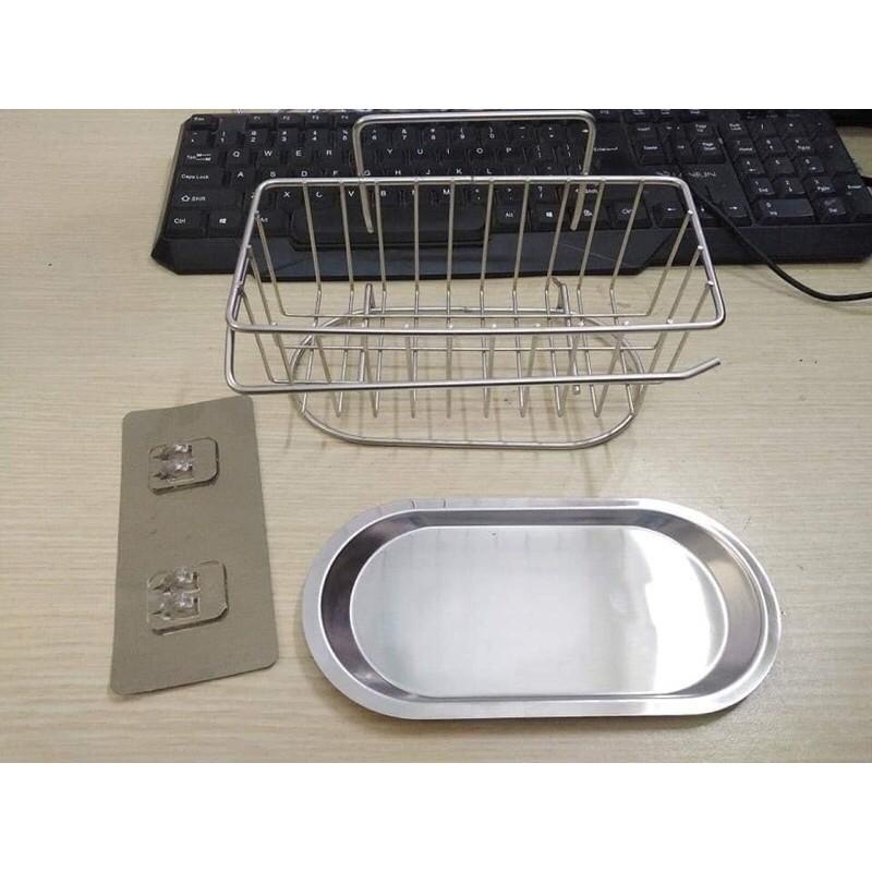 Kệ inox đựng giẻ rửa bát kèm khay hứng nước