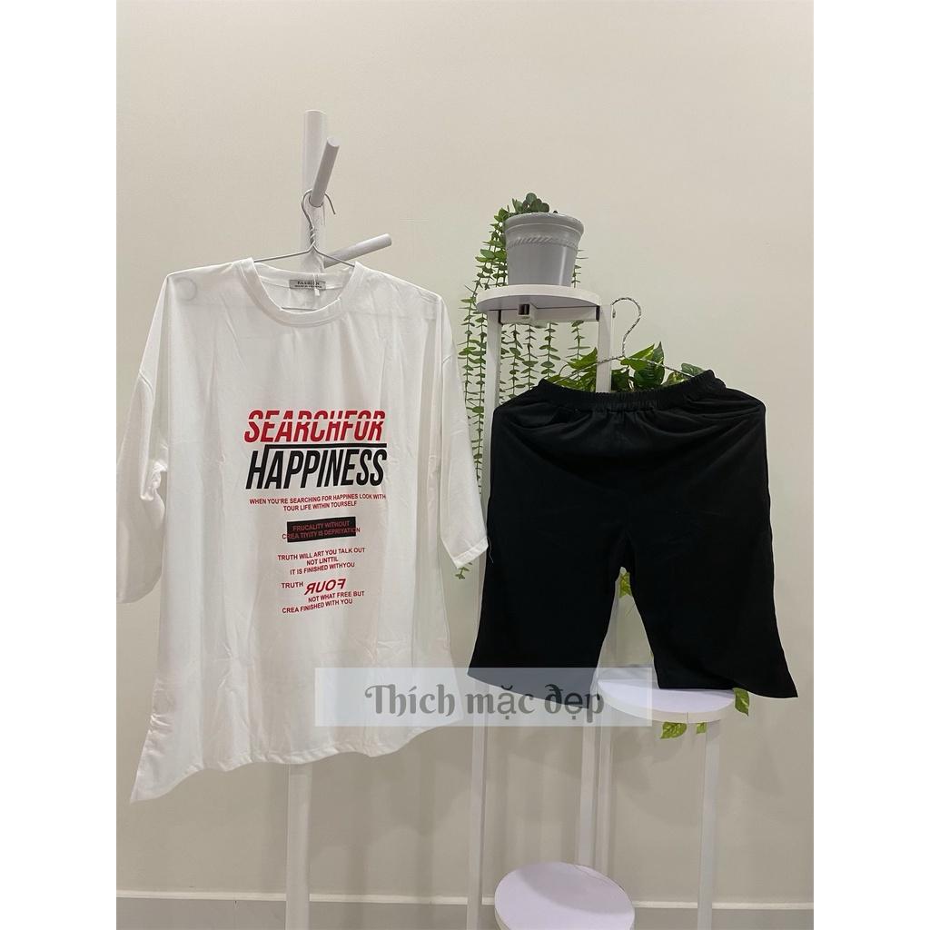 Đồ bộ nữ thun cotton form rộng style hàn quốc tay ngắn quần đùi lửng ôm in chữ cá tính 03 màu đen tím vàng