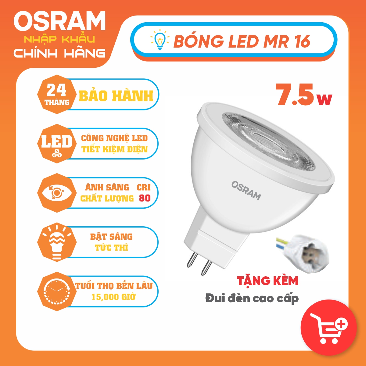 Bóng đèn rọi LED OSRAM LED VALUE MR16 36° 7.5W 230V GU5.3