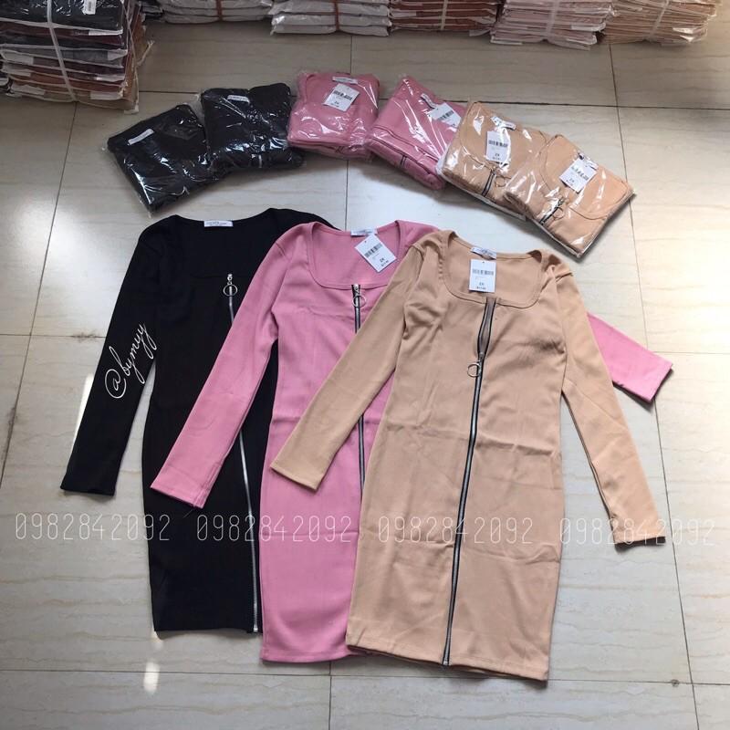 Đầm Body Cổ Vuông TD Xỏ Ngón Kéo Khoá Ngực Sexy