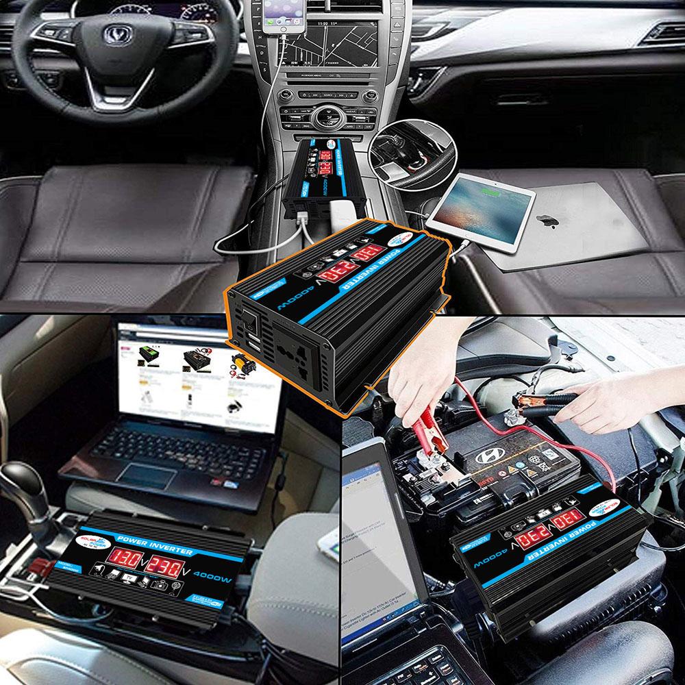 4000W Intelligent Digital Car Inverter 2 USB Output Ports Modified Sine-wave Converter with LED Display