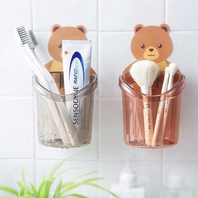 Combo 2 chiếu cốc gấu đựng bàn chải trong nhà tắm hình gấu ống đựng đồ trong nhà tắm