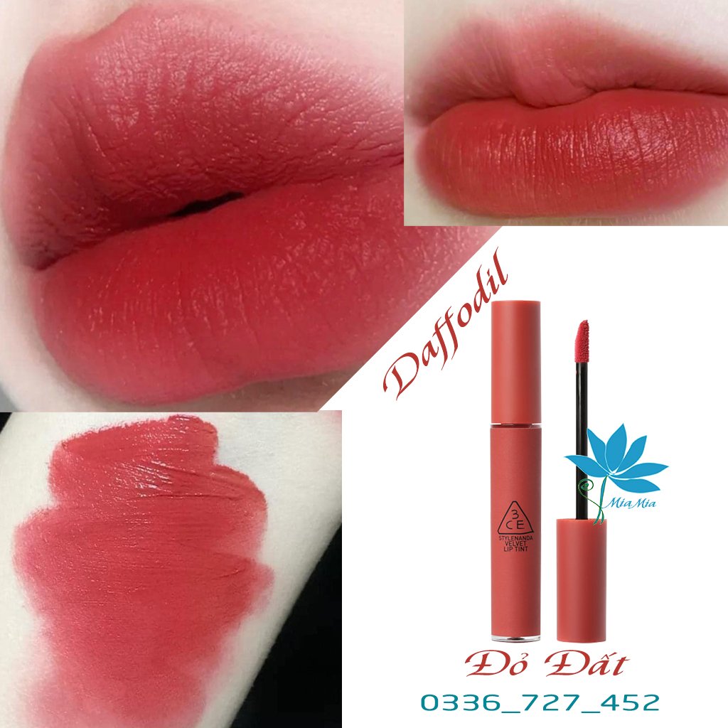 Son 3CE Velvet Lip Tint Daffodil Son Kem Tint Màu Đỏ Đất Lì Bền Màu Lâu Trôi [CAM KẾT NHẬP KHẨU CHÍNH HÃNG 100%]