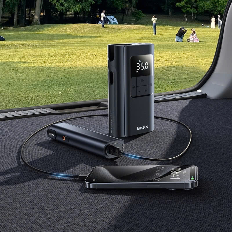 Máy Bơm Lốp Ô Tô 2-in-1 Baseus PrimeTrip VA1 (Up to 180 Days Battery Life, Wireless &amp; Wired Modes, Detachable Flashlight, Dual-Port Power Bank) [ HÀNG CHÍNH HÃNG ]