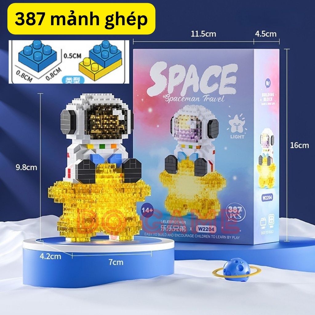 Bộ mô hình đồ chơi lắp ráp 3D xếp hình phát sáng mini Phi Hành Gia Dễ Thương cho bé