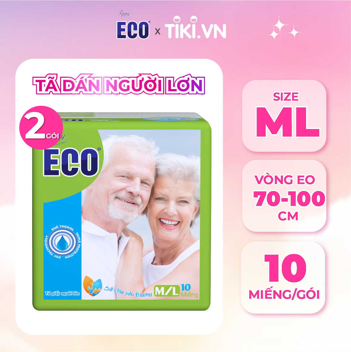 Hình ảnh Combo 2 Tã Dán Người Lớn Peppy Eco Siêu Thấm Size M/L (10 Miếng)