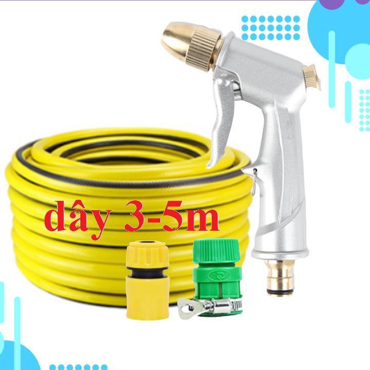 Bộ dây vòi xịt nước rửa xe, tưới cây . tăng áp 3 lần, loại 3m, 5m 206701Ođầu đồng, cút, nối PE, d.vàng