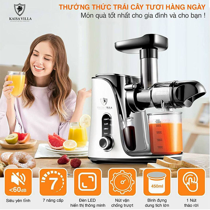 Máy Ép Chậm Trái Cây Trục Ngang Kaisa Villa - Công Suất 130W - Hàng Chính Hãng