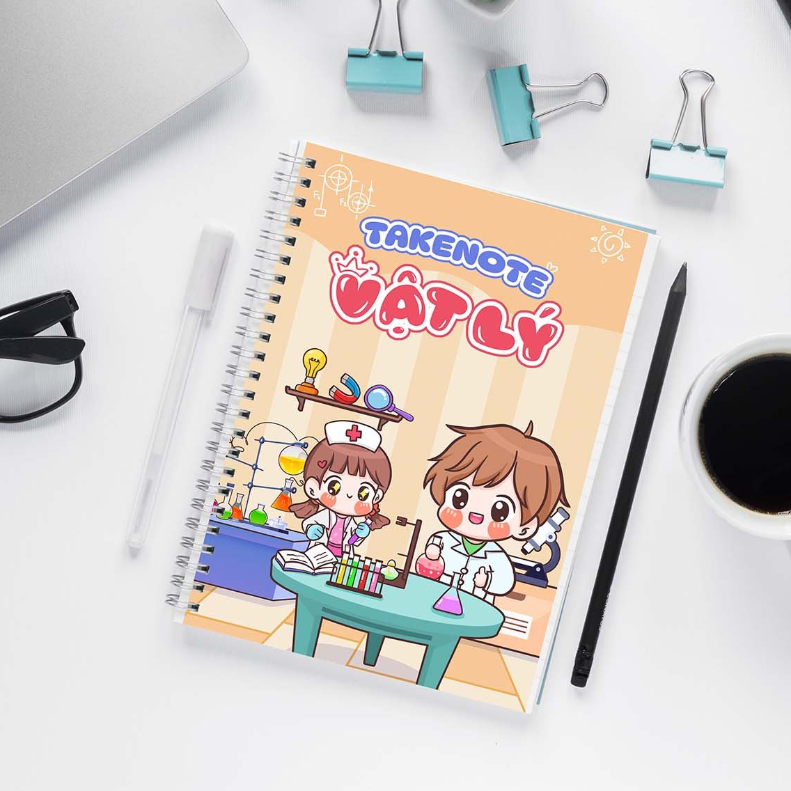 Sổ tay ghi chú HOB takenote Lý THCS, Khổ A5 đóng binder trang trí sẵn sticker