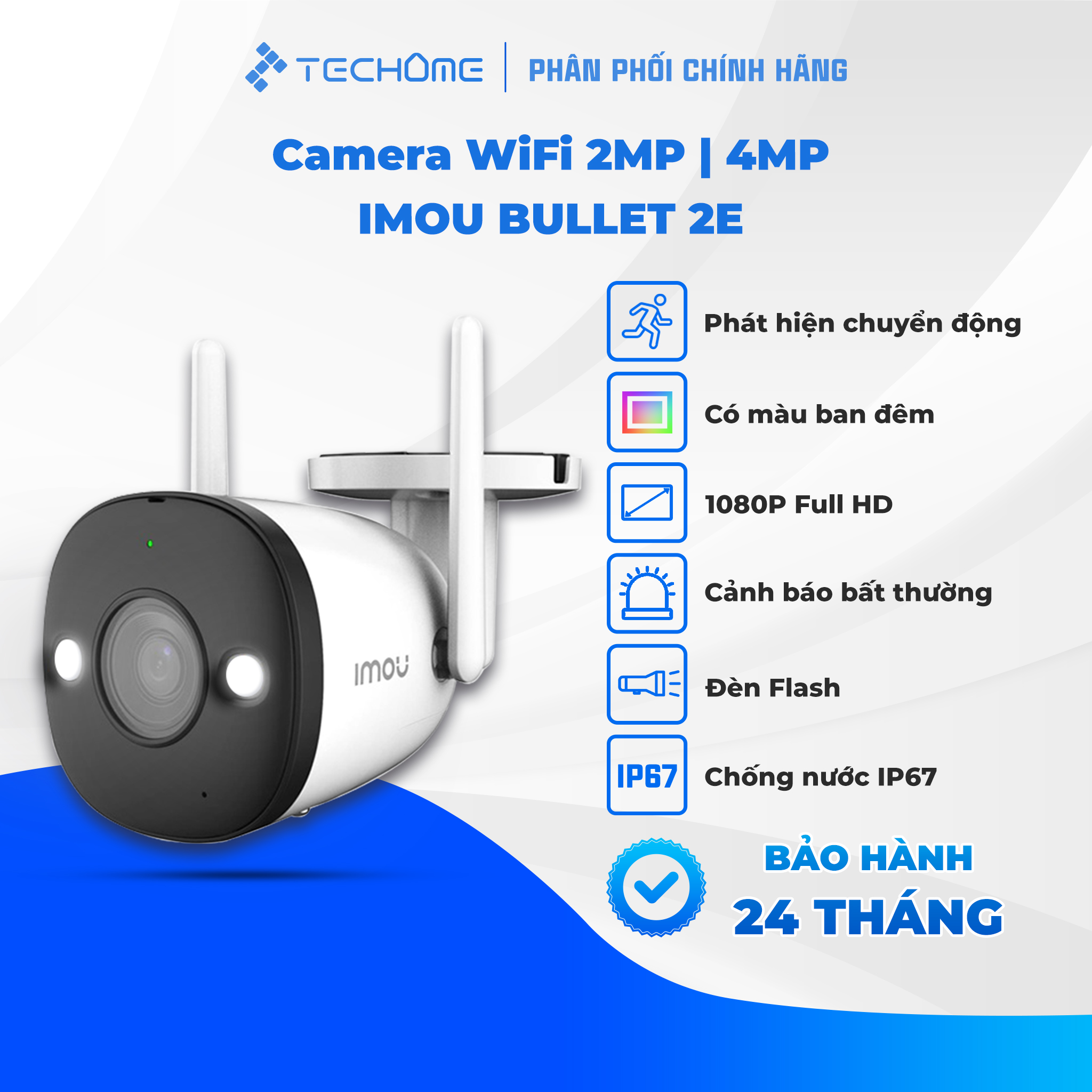 Camera Wifi ngoài trời IMOU BULLET 2E F22FP F42FP đèn cảnh báo, màu đêm - Hàng chính hãng