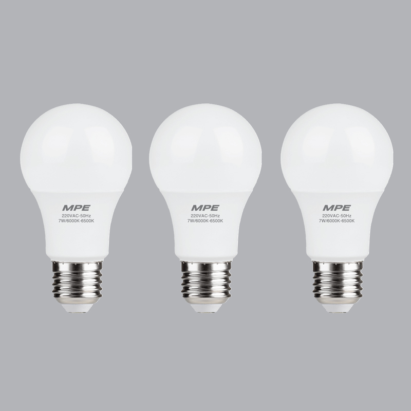 Bộ 3 Bóng Đèn LED Bulb MPE 7W 6000-6500K E27 Ø60 - Ánh sáng trắng