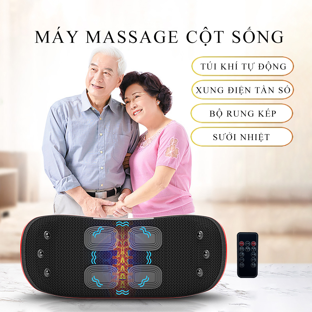 Máy Massage lưng, cột sống phiên bản cao cấp tự động bơm hơi, 3 chế độ rung, sưởi ấm hồng ngoại kết hợp thảo dược dùng điều khiển từ xa an toàn và hiệu quả.