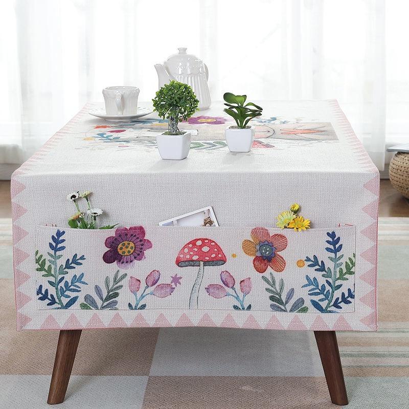Khăn Trải Bàn Hình Chữ Nhật Bằng Vải Cotton Lanh Chống Thấm Nước Kèm Hộp Đựng Tiện Dụng