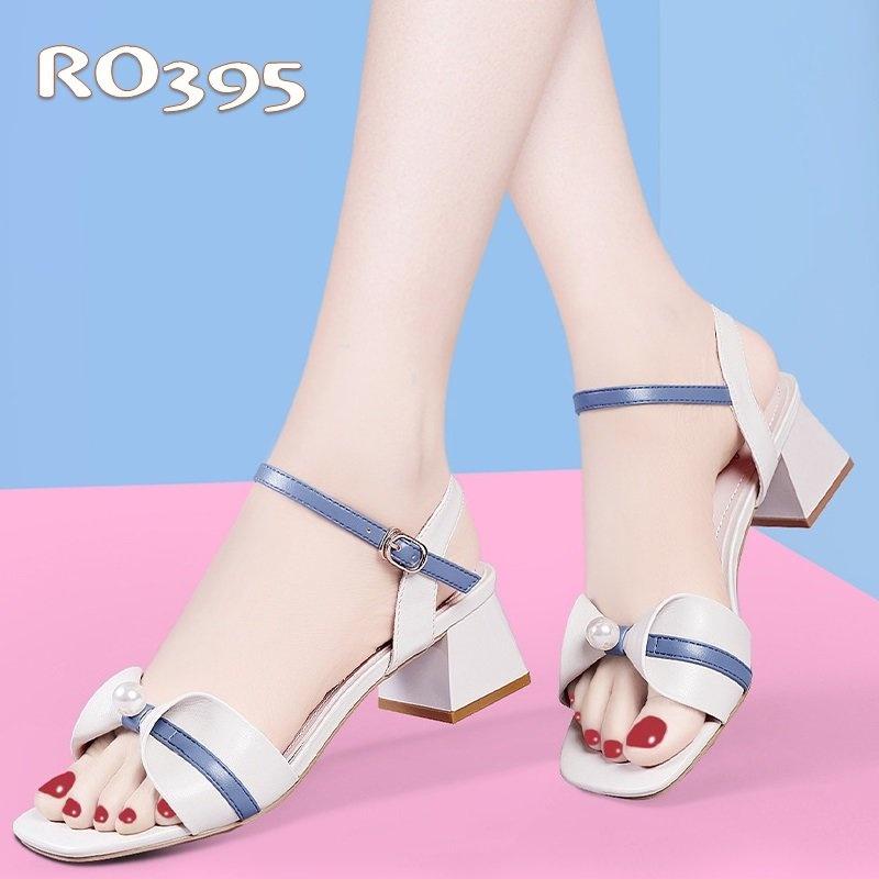 Giày sandal nữ cao gót 4 phân hàng hiệu rosata đẹp hai màu xanh hồng ro395