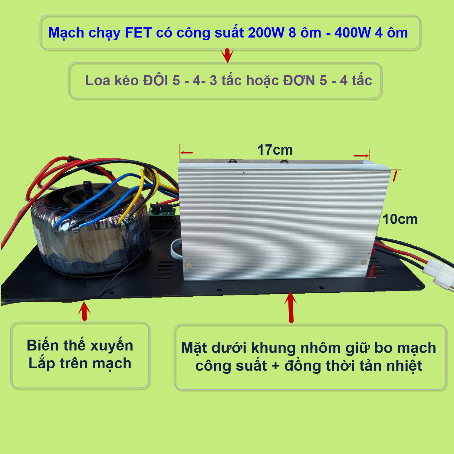 Mạch loa kéo Reverb DSP chạy FET công suất 200W 8 ôm – 400W 4 ôm, loa kéo ĐÔI 5 – 4 – 3 tấc hoặc loa kéo ĐƠN 5 – 4 tấc - NGANG