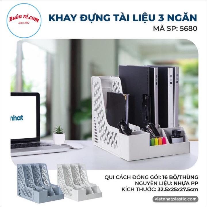 Giá đựng tài liệu 3 ngăn kèm khay để bút Việt Nhật (5680), Khay đựng hồ sơ tài liệu văn phòng để bàn -Buôn rẻ 01645
