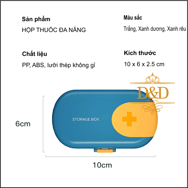 Hộp đựng thuốc du lịch nhiều ngăn tích hợp dao cắt thuốc tiện lợi