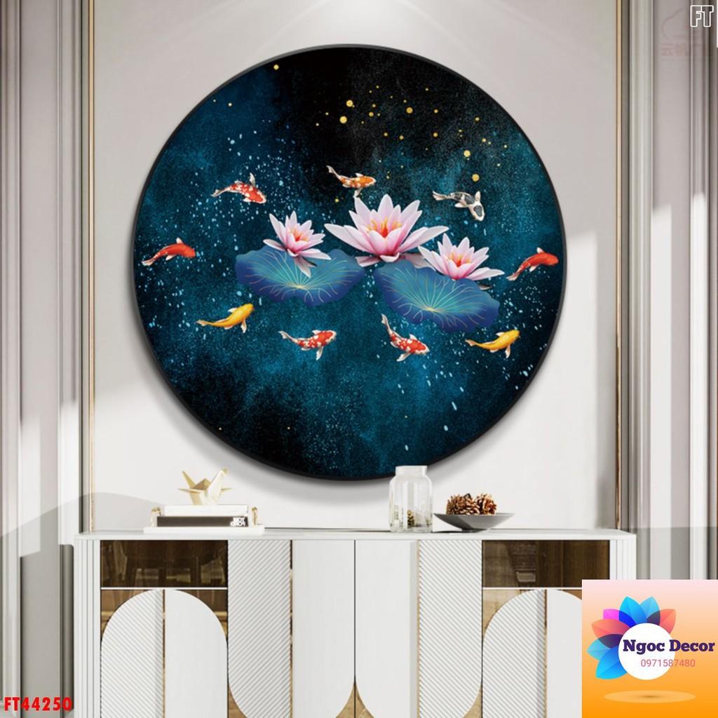 Tranh Sen tím tròn tráng gương decor phòng khách, phòng ăn, phòng làm việc