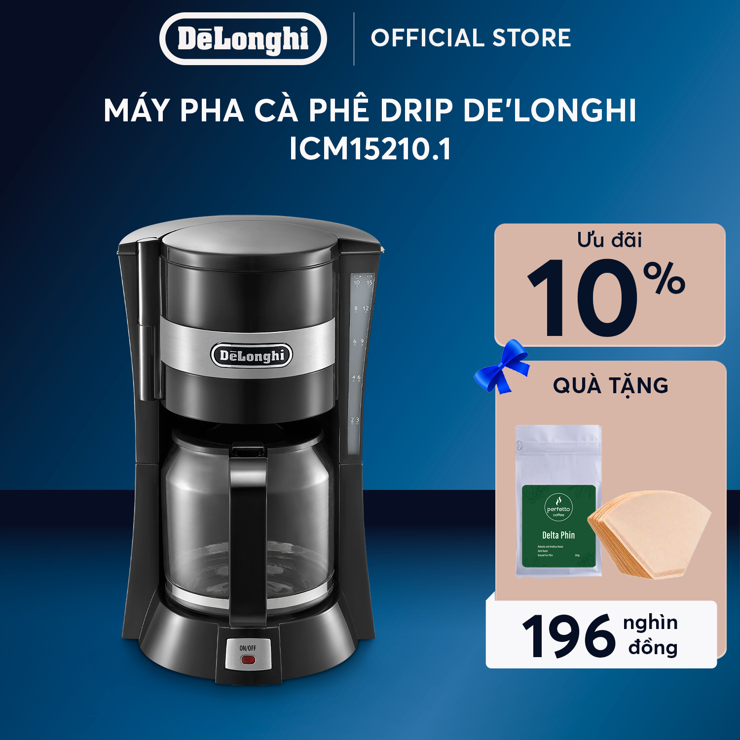 [Hàng chính hãng] Máy pha cà phê Drip DeLonghi ICM15210.1