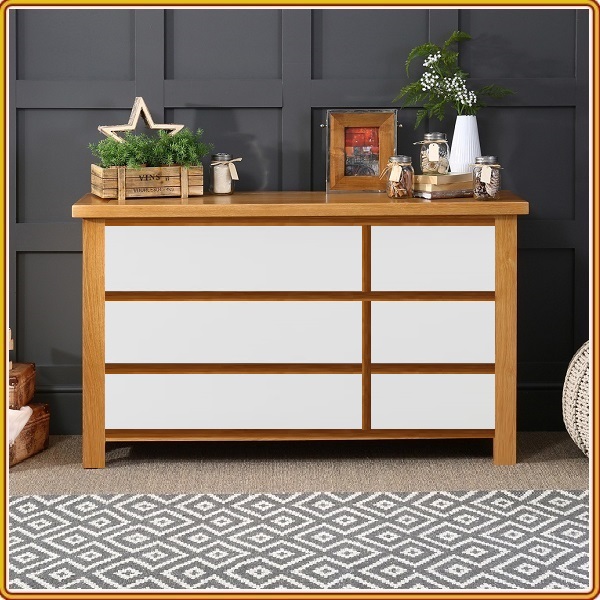 Tủ 6 ngăn kéo Tundo màu vàng phối trắng 120 x 40 x 76 cm