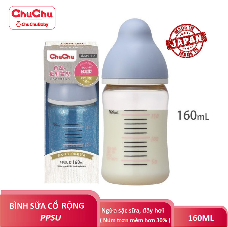 Bình sữa cổ rộng PPSU 160ML new với núm ty mềm Chuchu Baby