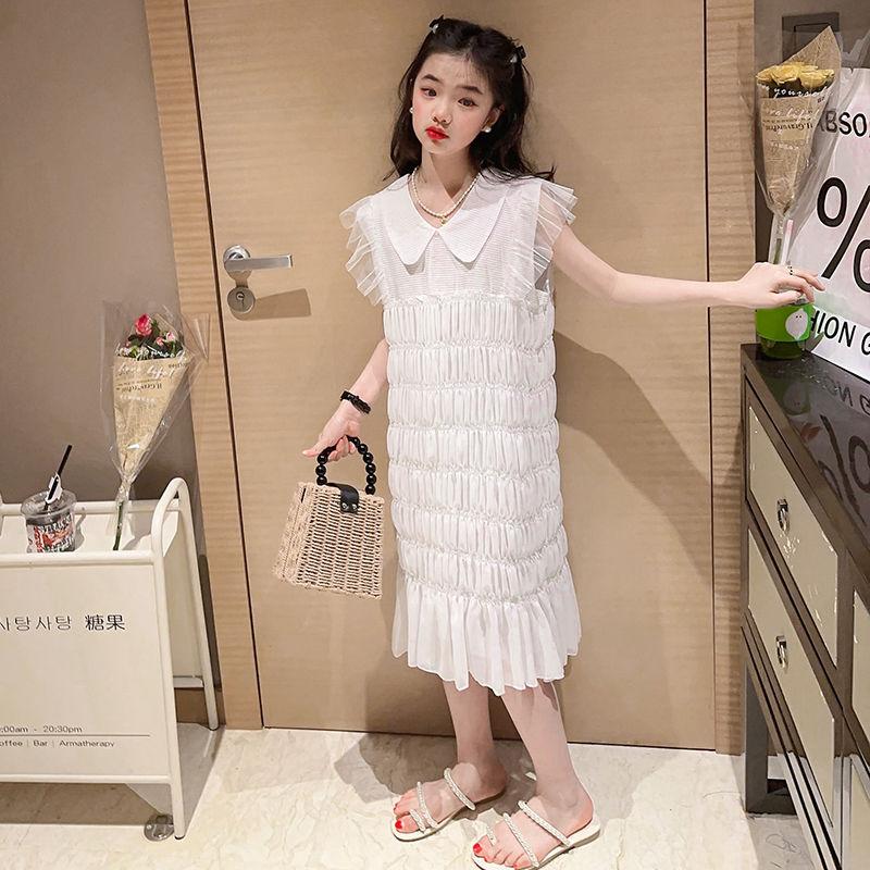 CHENGRUI Cô gái mùa hè chiffon rắn màu đầm 2023 trung bình trẻ em phong cách phương Tây thời trang mùa hè váy công chúa thời trang trẻ em