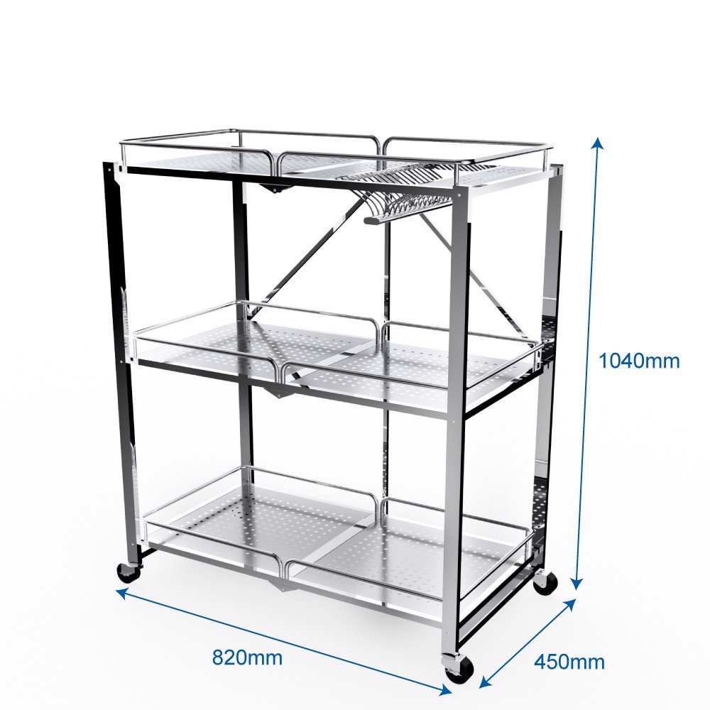 [Chính hãng Qui Phúc] Kệ xếp inox đa năng cao cấp Compact 3 tầng, có bánh xe di chuyển tiện lợi