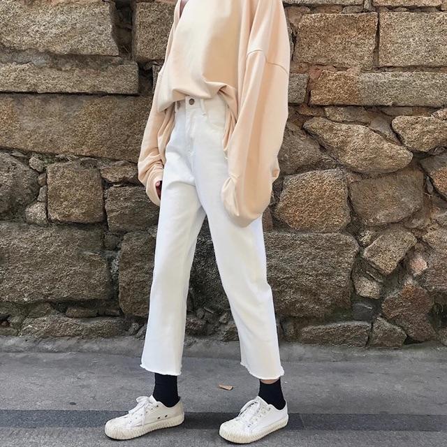 Quần ulzzang ống suông / quần jean cắt gấu ống rộng