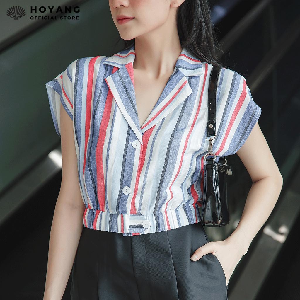 Áo Croptop Sơ Mi Tay Cánh Dơi Kẻ Sọc HOYANG A153