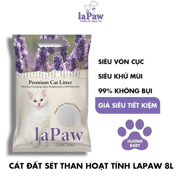 Cát vệ sinh cho mèo laPaw đất sét mix than hoạt tính 8L