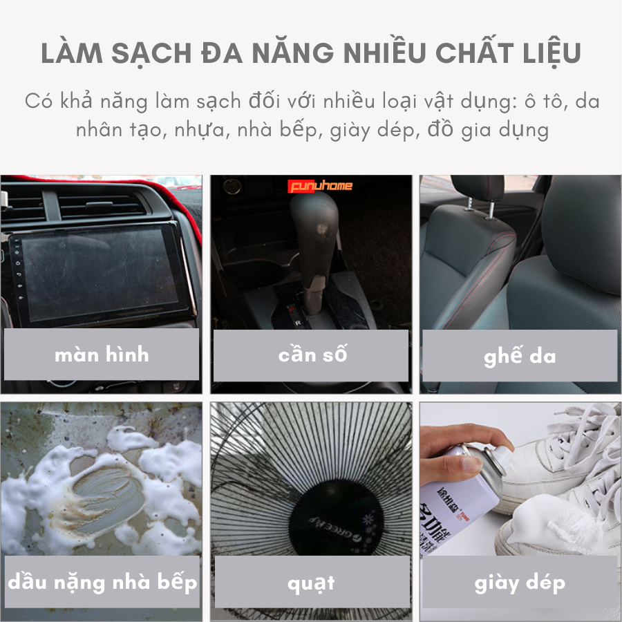 Chai vệ sinh giày, nội thất ô tô, nhà bếp, đồ gia dụng 650ml có nắp kết hợp bàn chải - Chai xịt tạo bọt vệ sinh đa năng - Hàng chính hãng