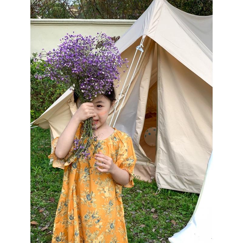 Đầm hoa tay phồng đáng yêu cho bé