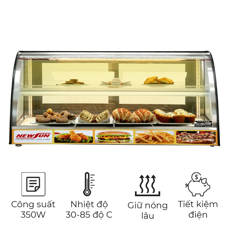 Tủ giữ nóng gà rán HW-838-3 thiết kế 2 tầng 1200mm kính cong NEWSUN - Hàng chính hãng