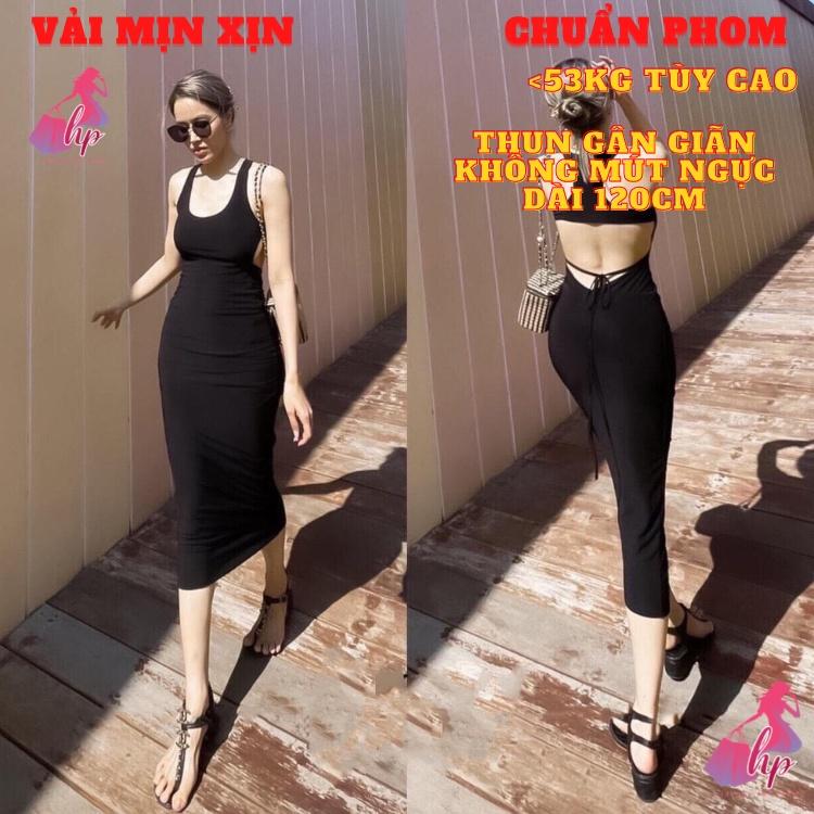 Váy đầm khoét hở lưng cột dây ba lỗ nữ ôm body maxi dài màu đen trắng thời trang dự tiệc sexy đi biển dự tiệc - VD221