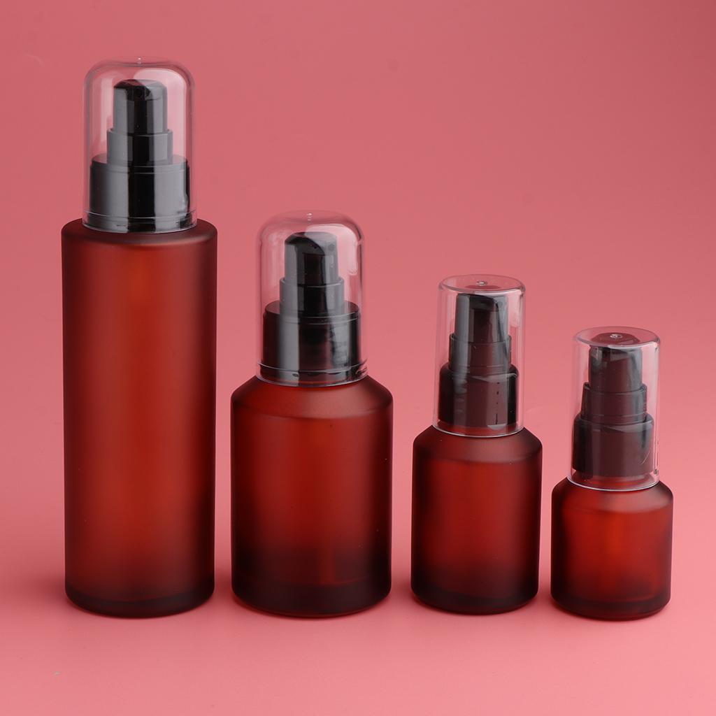 4pcs Empty Spray Pump Bottle Refillable Amber Glass Lotions Bottle 60ml/15ml
