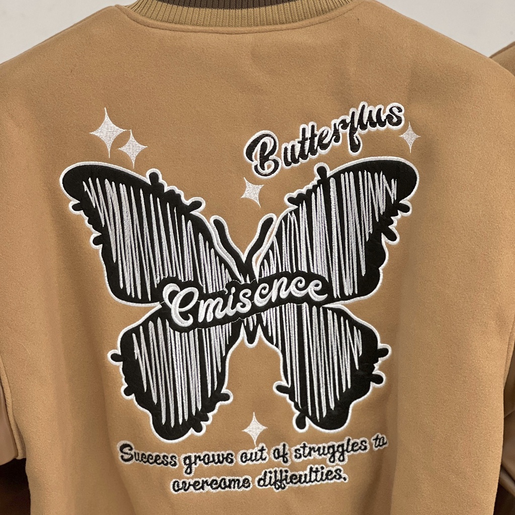 Áo khoác bomber local brand rg butterfly , varsity jacket nam nữ tay da , vasity bóng chày form rộng unisex - Gin store