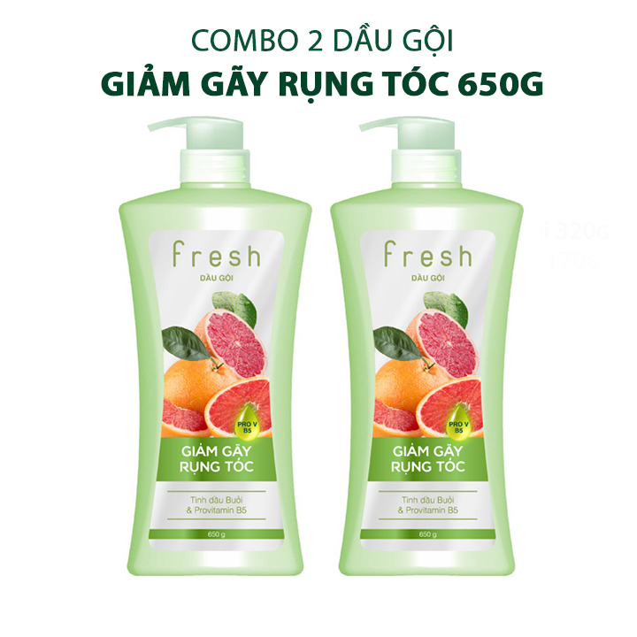 Combo 2 Dầu gội Fresh thiên nhiên Giảm gãy rụng tinh dầu Bưởi 650g/chai