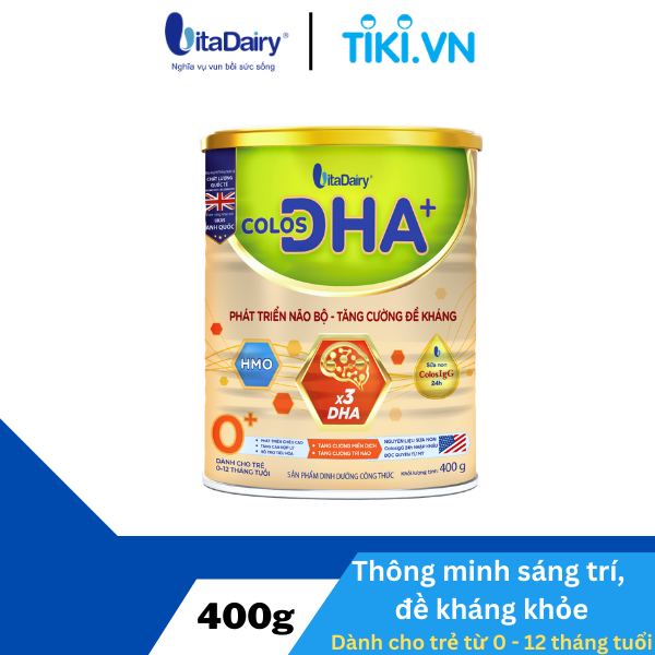 Sữa bột Colos DHA+ 0+ 400g giúp bé phát triển não bộ, tăng cường đề kháng, ngủ ngon khỏe mạnh - VitaDairy