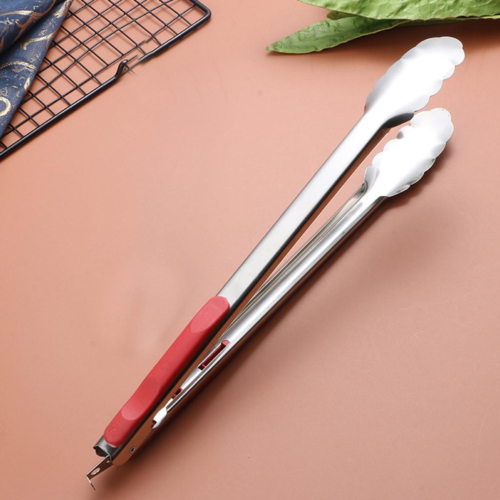Stainless Steel Kitchen Tongs Locking Clip Metal Food Tongs Soft Grip Serving Tongs for BBQ Grilling Barbeque Parties Cooking Utensil
