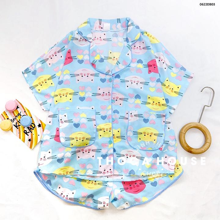 Đồ bộ pyjama mặc nhà kiểu cánh dơi 2 túi viền họa tiết THOCA HOUSE dễ thương xinh xắn, thoải mái