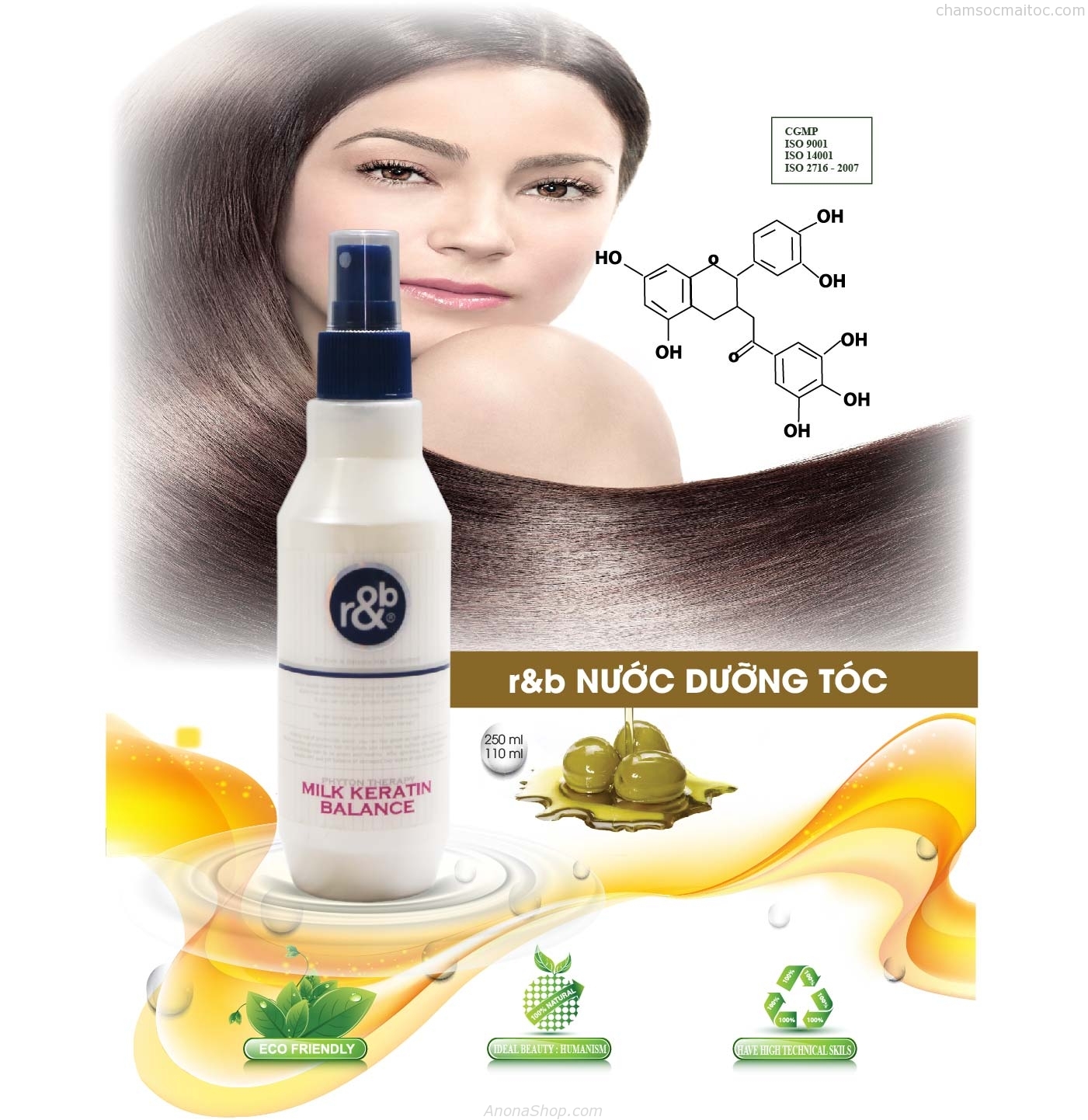 Nước dưỡng cân bằng tóc dưỡng ẩm bảo vệ cân bằng phục hồi tóc bị hư tổn R&amp;B Milk Keratin Balance, Hàn Quốc 250ml
