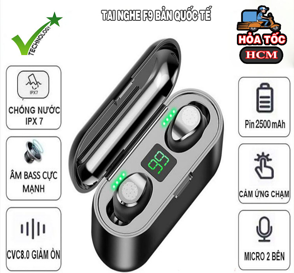 Hình ảnh Tai Nghe Bluetooth Cảm Ứng Cao Cấp Tích Hợp Sạc Dự Phòng 2500mAh + Giá Đỡ Điện Thoại, Bass Cực Hay Và Kháng Nước Tốt F9