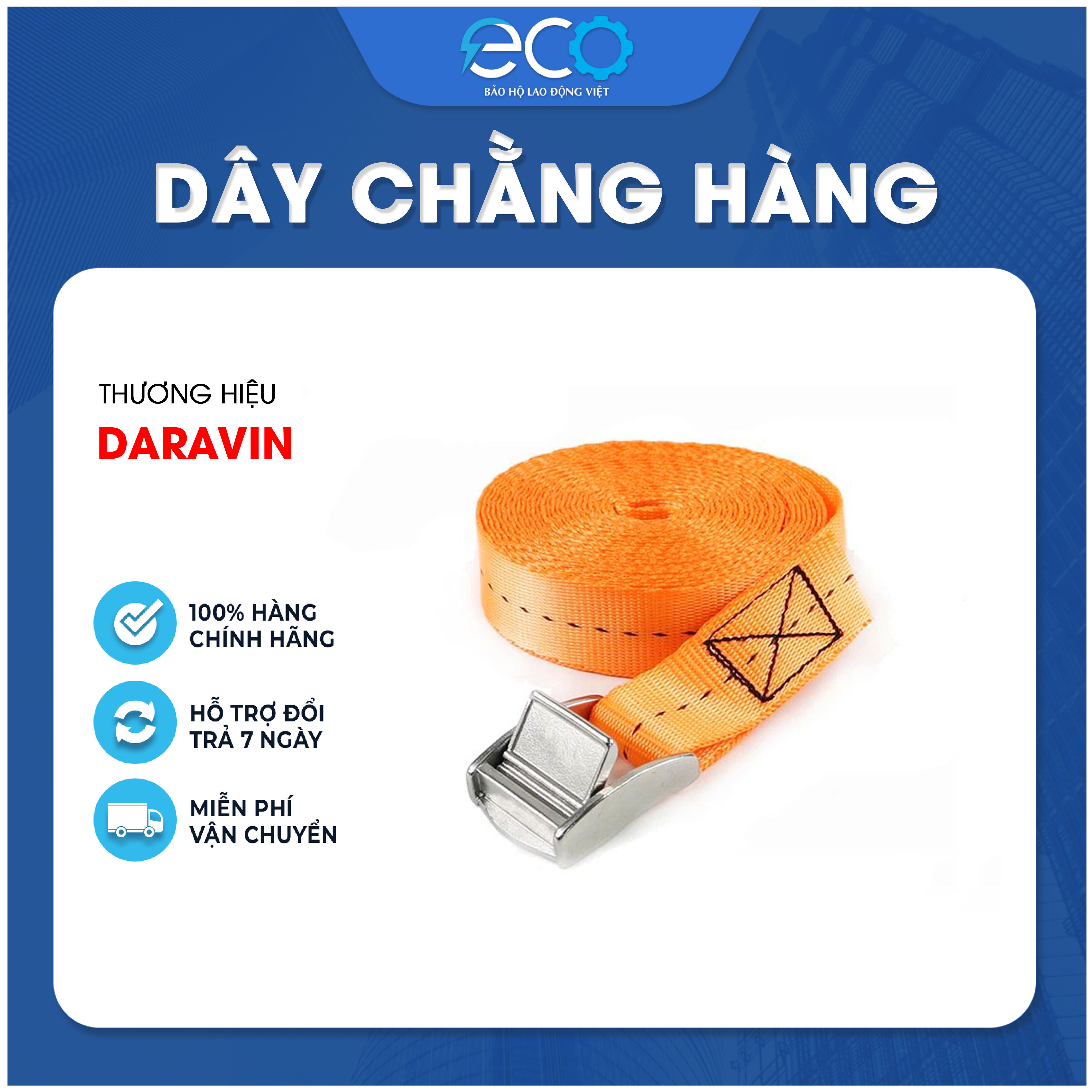 Dây chằng hàng khoá cam không móc Daravin, dây chằng hàng xe máy, hàng hóa pallet, vali, du lịch